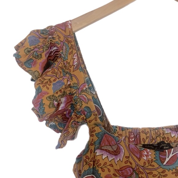 House Of Harlow 1960 Gold Floral Flutter Sleeve Ruffled Bottom Maxi Dress XS - Picture 3 of 8